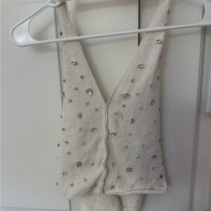 Zara White Beaded Knit Top